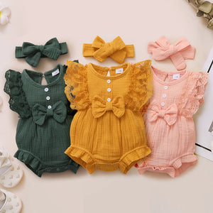 Cute Cotton Rompers Headband 0-18M