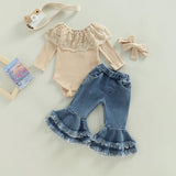 Baby Girl Toddler Lace Romper Tops Jean Headband
