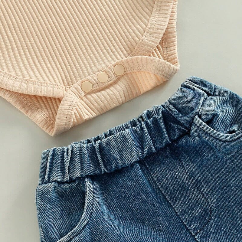 Baby Girl Toddler Lace Romper Tops Jean Headband