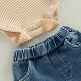 Baby Girl Toddler Lace Romper Tops Jean Headband