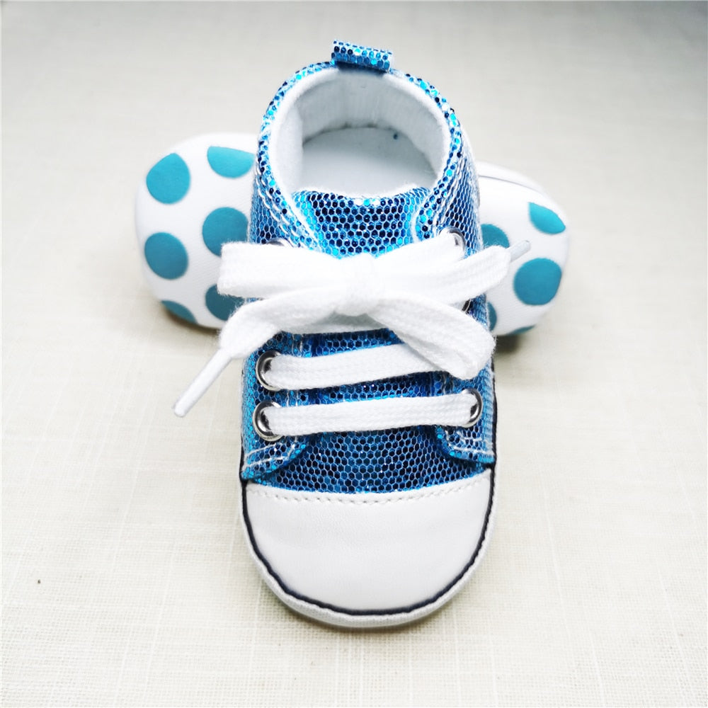 Baby Canvas Sneakers Anti Slip Newborn Shoes Shining blue 0 6 Months