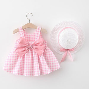 Dress - Plaid Baby Girls Dresses With Hat
