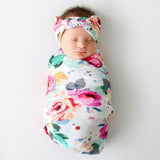 Baby Swaddle Blanket & Headband & Hat