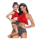 Cool Red Mom & Daughter Swimsuits
