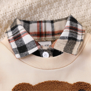 Cute Bear Embroidered Sweatshirt Pants Baby Outfit