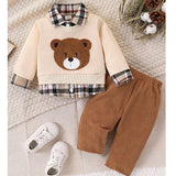 Cute Bear Embroidered Sweatshirt Pants Baby Outfit