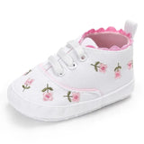 White/Pink Floral Embroidered Baby Girl Shoes 0-18M