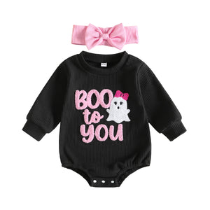 Baby Girls Halloween Rompers Headband Set