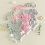 Newborn Baby Girl Striped Rompers Headband