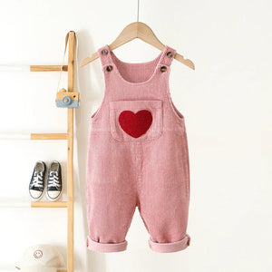 Baby Girls Toddler Corduroy Heart Embroidery Jumpsuit