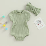 Newborn Baby Girl Rompers Bow Headband Set
