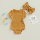 Newborn Baby Girl Rompers Bow Headband Set