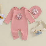 Newborn Baby Girl Jumpsuit + Hat (Pink / White)