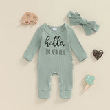 Newborn Baby Girl Ruffles Jumpsuit + Headband