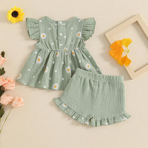 Newborn Baby Girls Daisy Top Shorts Set