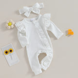 Baby Girl Ruffled Zipper Jumpsuit + Headband