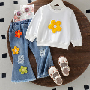 Baby Girl Toddler Embroidery Flower Clothes Set