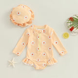 Baby Girls Kids Swimsuit Long Sleeve Flower Print Bathing Suits