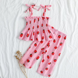 Pink baby toddler strawberry summer tops and pants