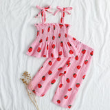 Pink baby toddler strawberry summer tops and pants