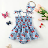 Baby Girl Cherry Romper Dress Headband