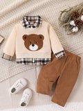 Cute Bear Embroidered Sweatshirt Pants Baby Outfit