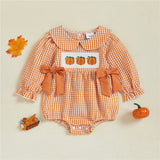 Baby Girl Halloween Embroidery Pumpkin Romper