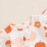 Baby Girl Pumpkin Flower Jumpsuit Headband Set