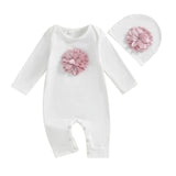 Newborn Baby Girl Jumpsuit + Hat (Pink / White)