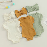 Newborn Baby Girl Rompers Bow Headband Set