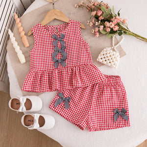 Baby Girl Summer Plaid Clothes Set