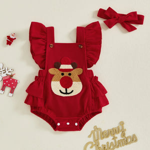 Baby Girl Christmas Embroidery Romper Headband