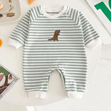 Striped Dinosaur Cotton Baby Boy Jumpsuits