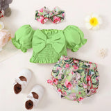 Baby Girl Puff Sleeve Flowers Clothes Set