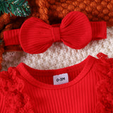 Newborn Baby Girl Red Romper Dress Headband
