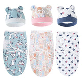 Newborn Baby Cotton Swaddle Hat Set