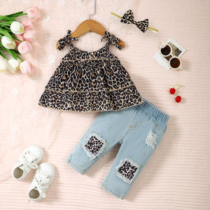 Baby Girl Toddler Leopard Jeans Clothes Set