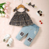 Baby Girl Toddler Leopard Jeans Clothes Set