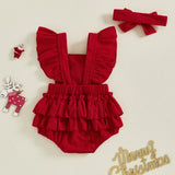 Baby Girl Christmas Embroidery Romper Headband