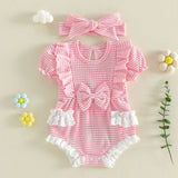 Newborn Baby Girl Striped Rompers Headband