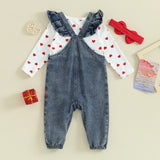 Baby Girl Bear Embroidery Denim Jumpsuit Clothes Set