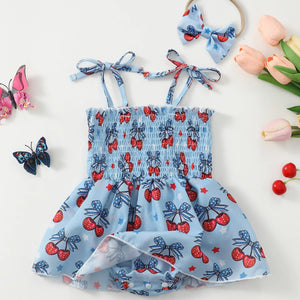 Baby Girl Cherry Romper Dress Headband