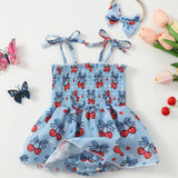 Baby Girl Cherry Romper Dress Headband