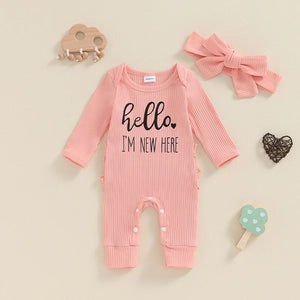 Newborn Baby Girl Ruffles Jumpsuit + Headband