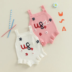 Baby Girl Knit Embroidery Rompers