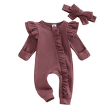 Baby Girl Ruffled Zipper Jumpsuit + Headband