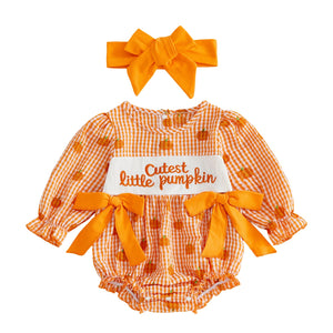 Baby Girl Halloween Embroidery Pumpkin Romper