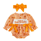 Baby Girl Halloween Embroidery Pumpkin Romper