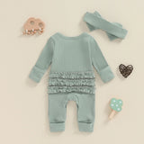 Newborn Baby Girl Ruffles Jumpsuit + Headband