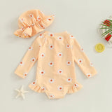 Baby Girls Kids Swimsuit Long Sleeve Flower Print Bathing Suits